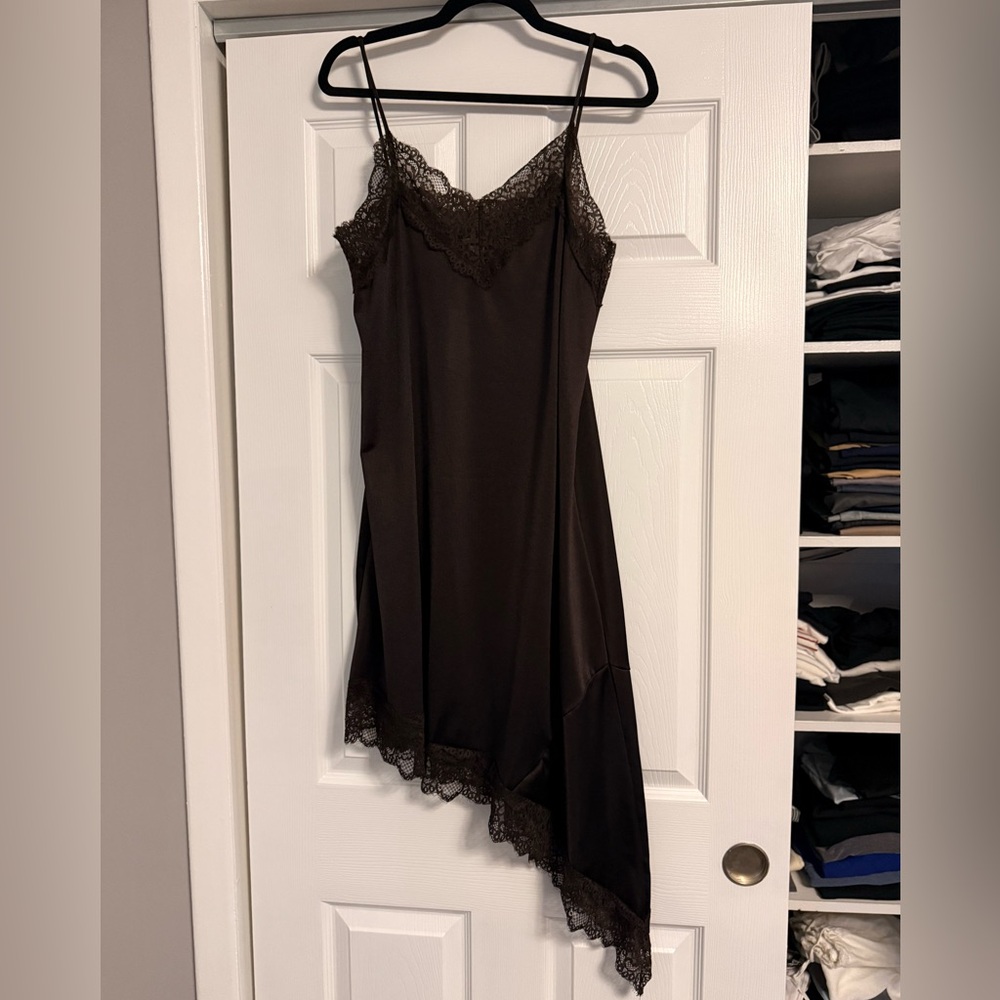 HM size L diagonal cut spaghetti strap slip dress with gorgeous lace details